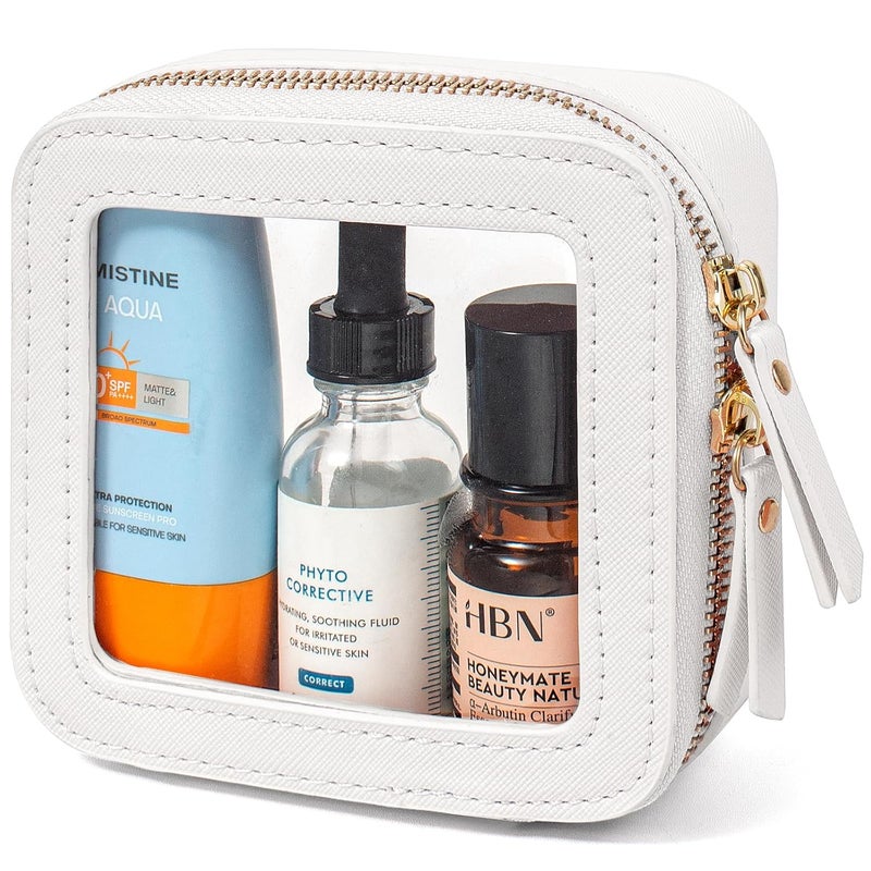 LETGO Clear Makeup Bags Small, Small Clear Makeup Bag for Purse,Mini Makeup Pouch Purse Organizer Fit Carry-on Travel Essentials,Cute Cosmetic Bags for Car Accessories for Women (Mini-White) - Image 1